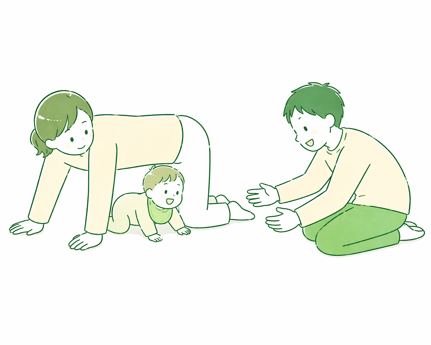 トンネルくぐりのイラスト（親が四つん這いになり子どもがくぐる）