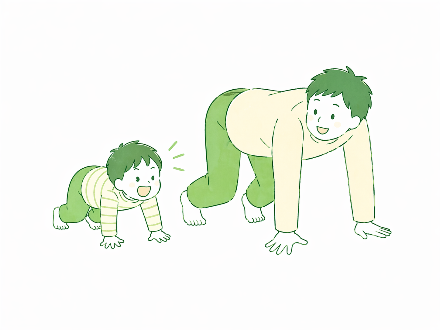 くまさん歩きのイラスト（親子で四つん這いになって歩く）